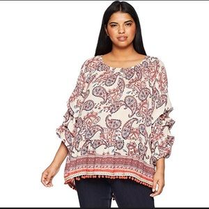 Democracy Boho Tunic Plus Size 1X Paisley Pom Hem